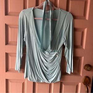 CAbi Light Blue Draped Women's Blouse